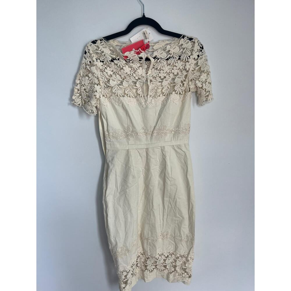 Ivanka Trump‎ Lace Midi Dress Women 4 Cream Floral Overlay Cocktail